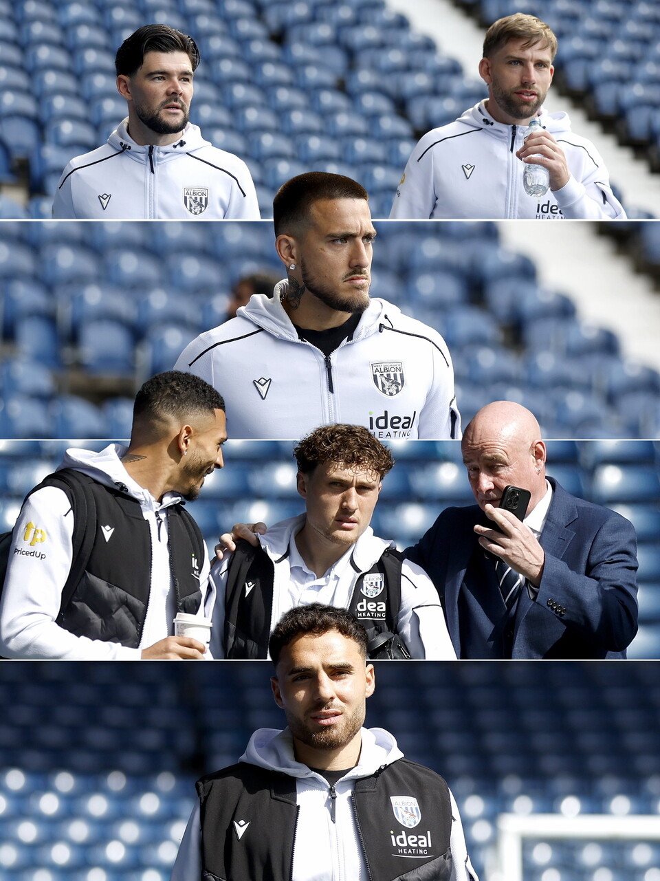 Alex Mowatt, Charlie Taylor, Danny Imray, Karlan Grant, Callum Styles and Tammer Bany arrive at The Hawthorns