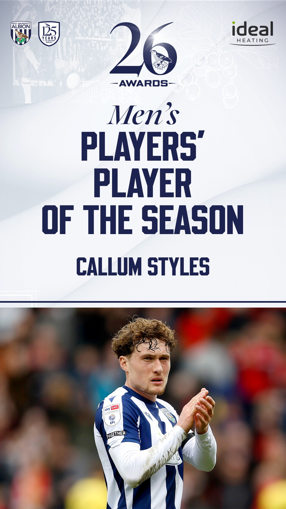 A graphic celebrating Callum Styles' Players' Player of the Season award