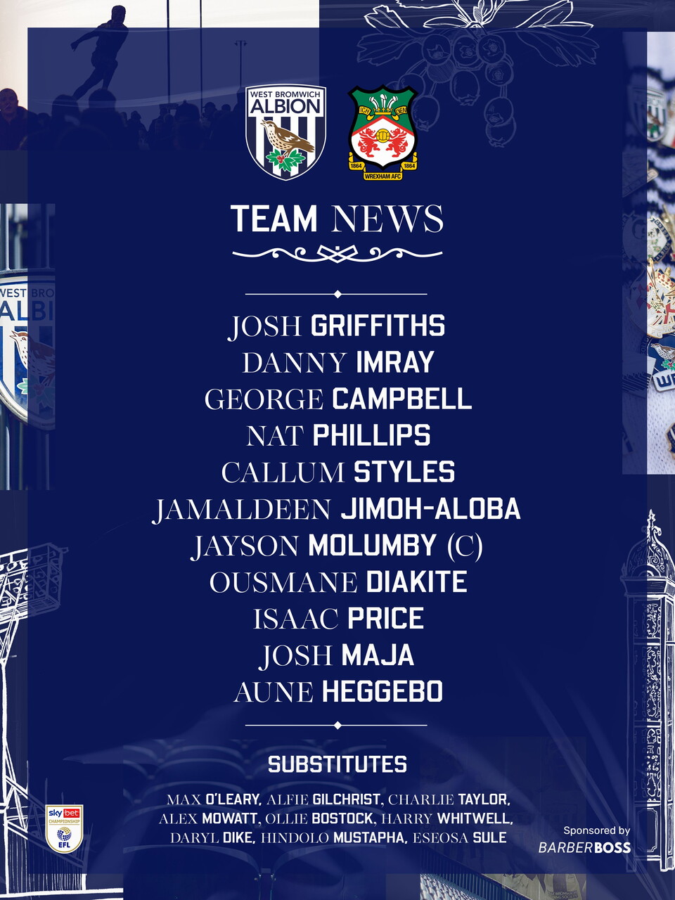 West Brom's line-up to face Wrexham