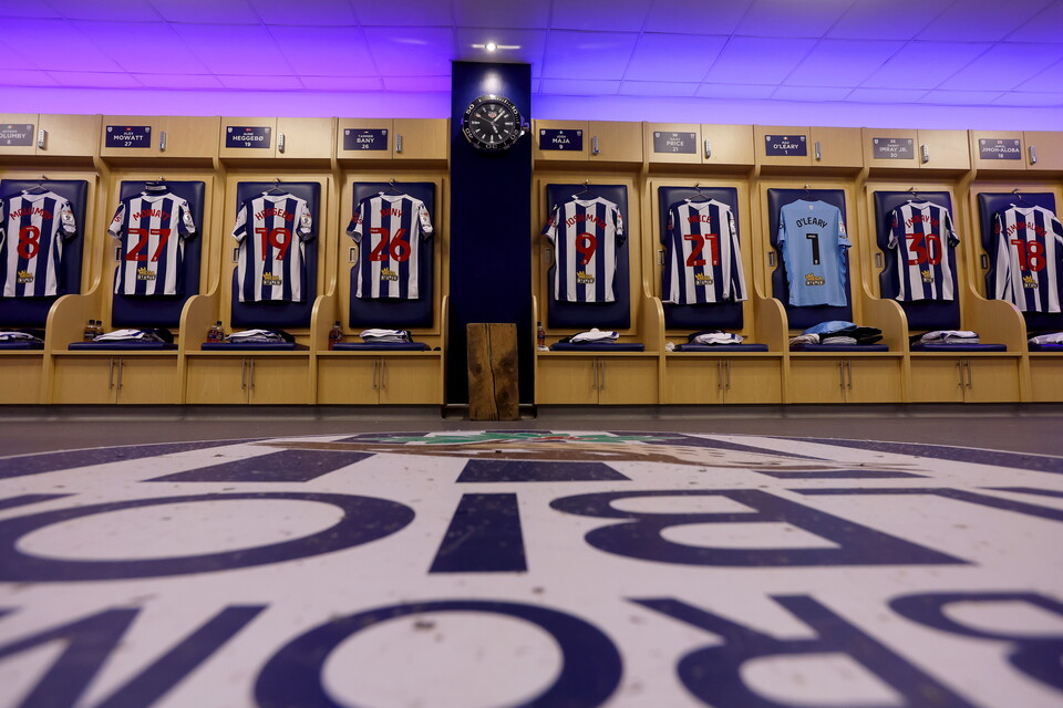 Albion shirts hanging up in the dressing room ahead of the Watford game