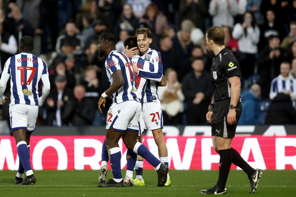 Albion celebrate Isaac Price's goal against Watford.