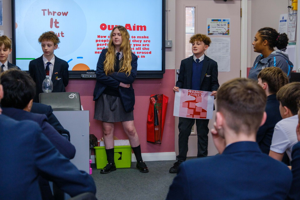 Bristnall Hall students presentation to a class of their peers.