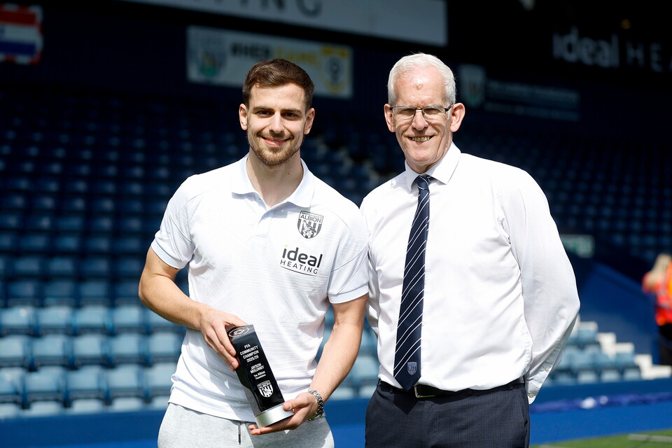 The Albion Foundation Director Rob Lake with Jayson Molumby holding his PFA Community Champion Award.