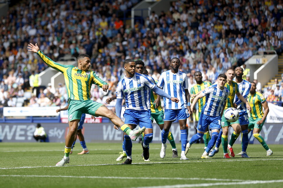 Karlan Grant scoring against Sheffield Wednesday.