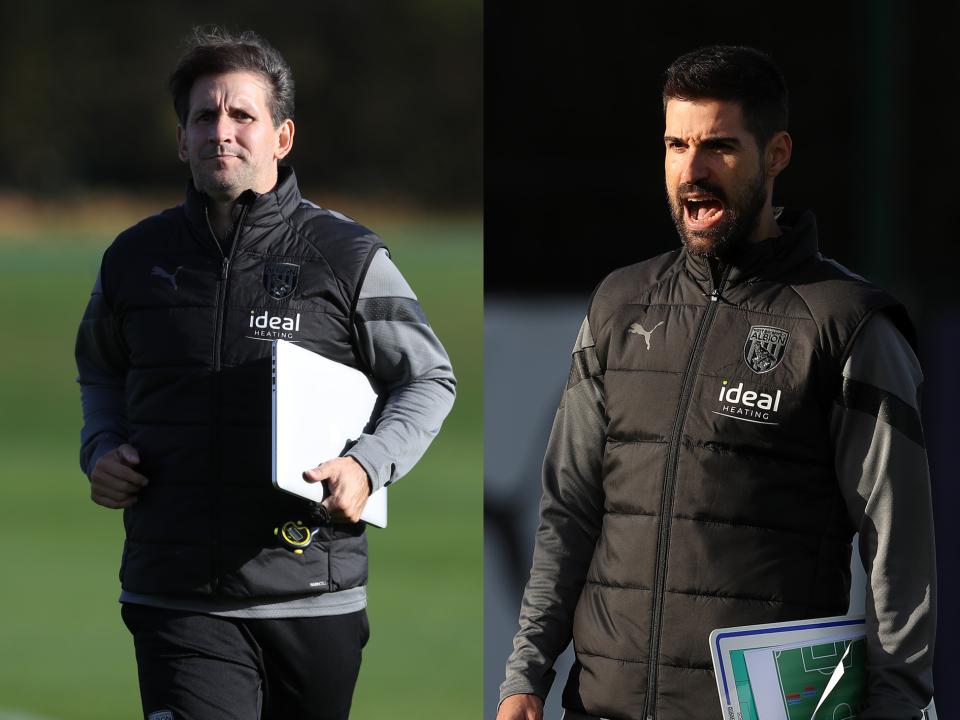 An image of new Albion coaches Jorge Alarcón and Jaime Monroy out on the training pitch