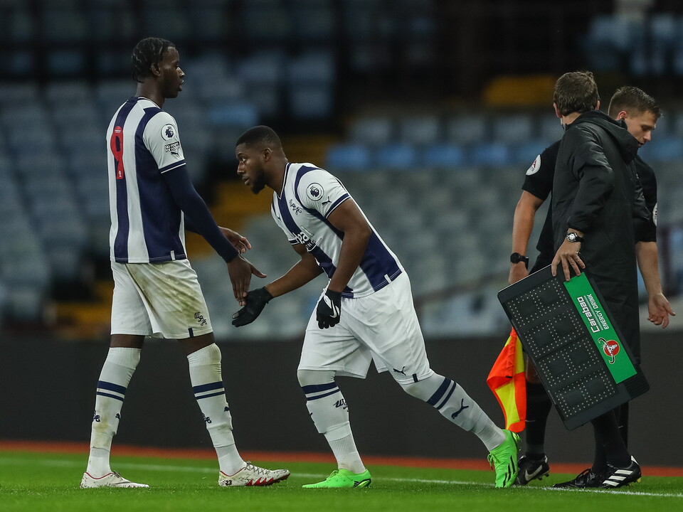 Jovan Malcolm entering the field of play in Albion's PL2 game at Villa Park