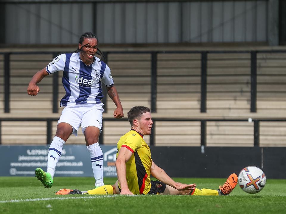 Rico Richards shoots at goal against Watford in the PL Cup
