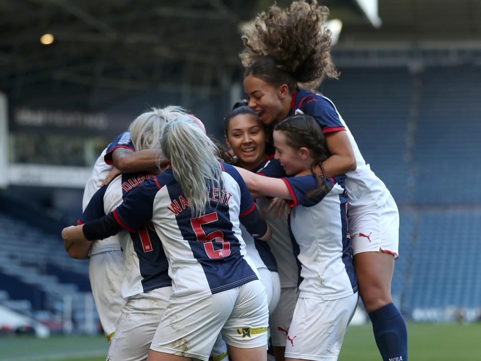 An image of the Albion Women squad celebrating a goal at The Hawthorns