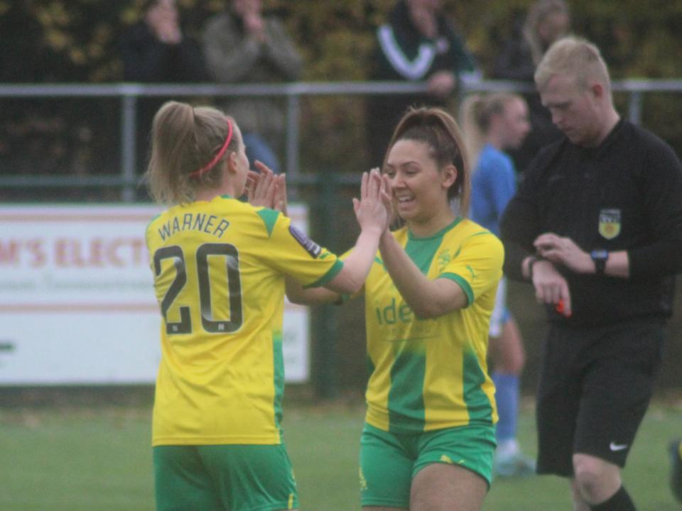 Albion Women celebrate scoring against Lichfield City