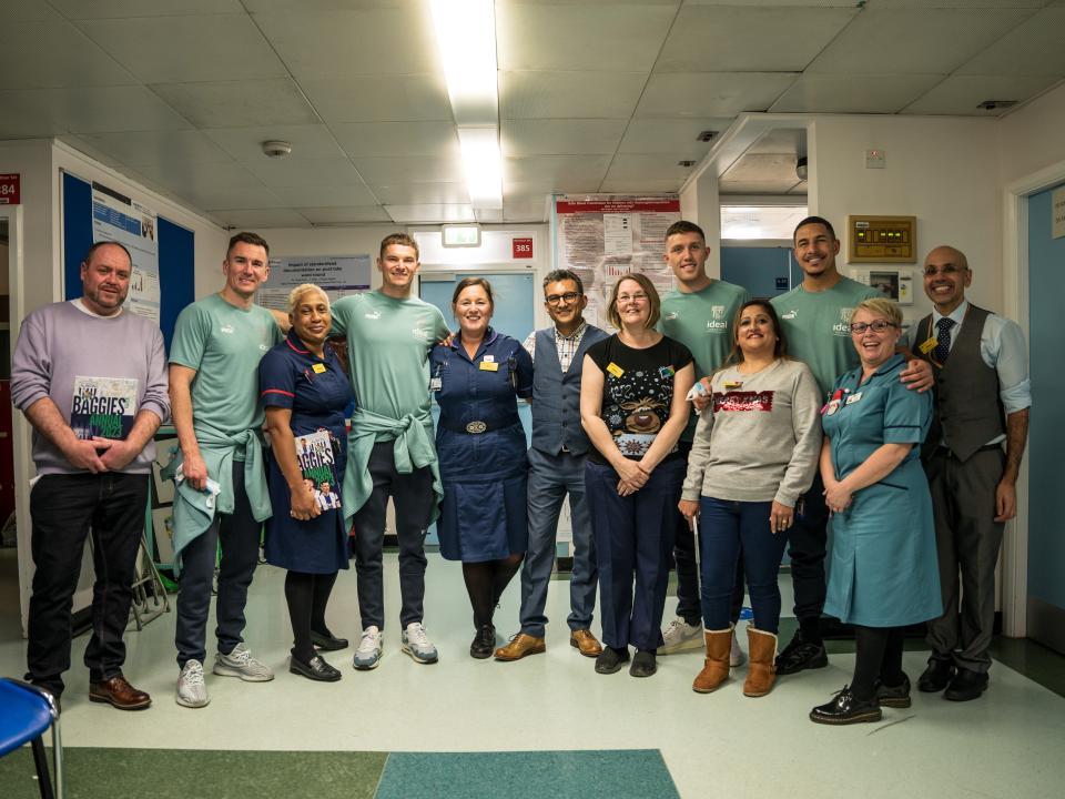 Jake Livermore, Jed Wallace, Dara O'Shea and Conor Townsend at Sandwell Hospital
