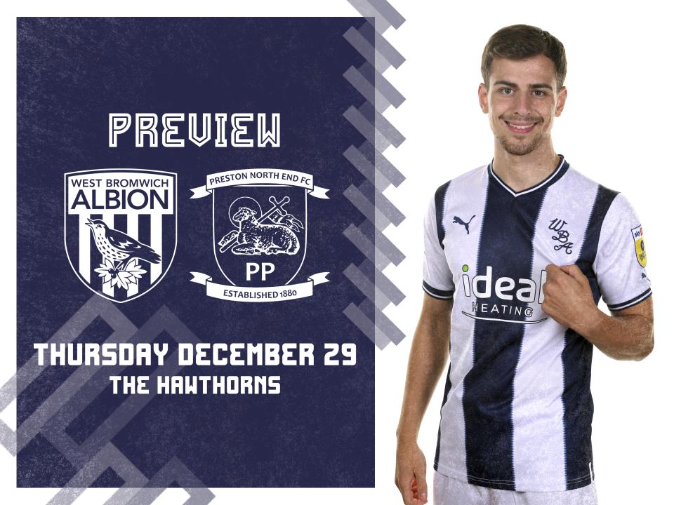 Albion and Preston North End badges next to Jayson Molumby in home kit