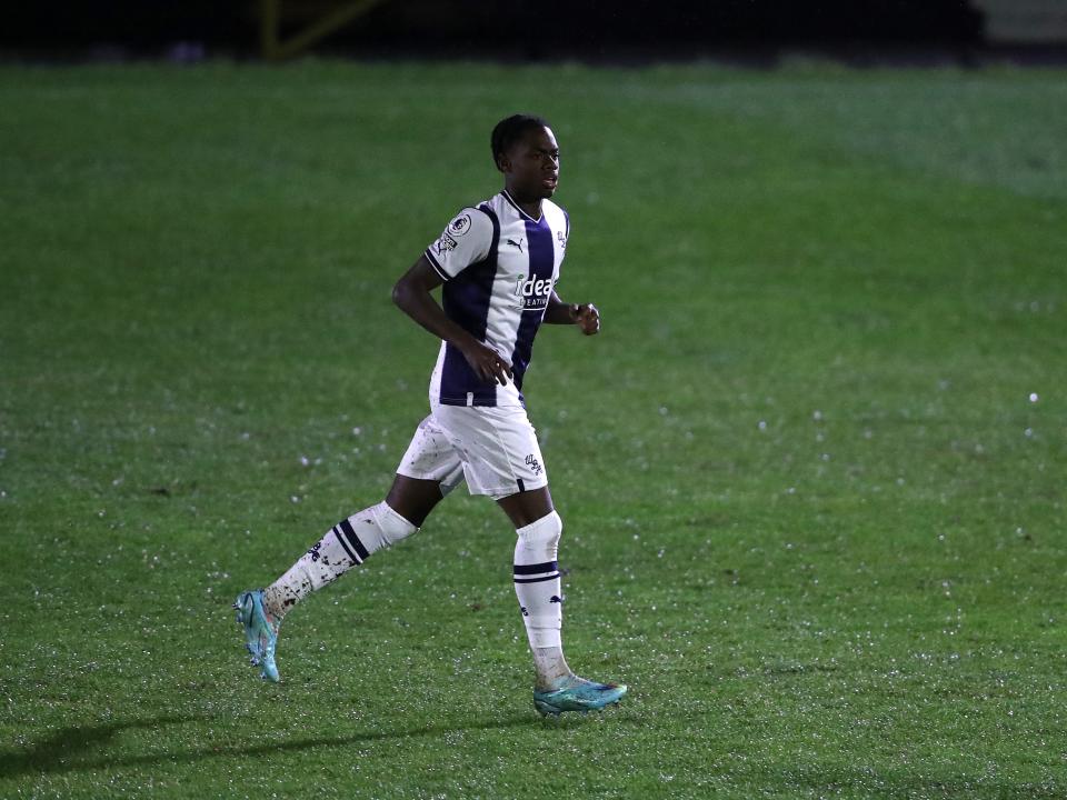 Akeel Higgins in action for Albion's PL2 side at Hednesford Town