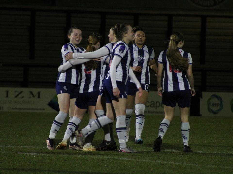 An image of Albion Women celebrating a goal against Boldmere