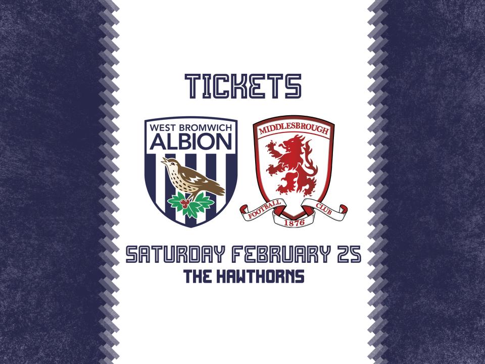 A ticket graphic for Albion's home game against Middlesbrough