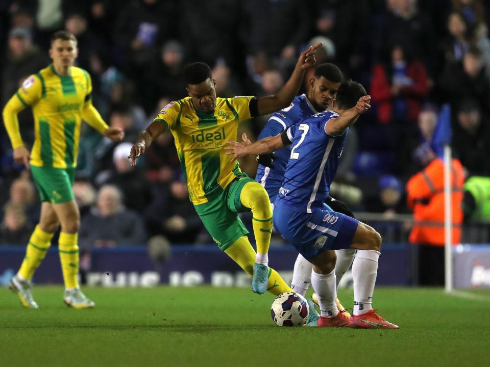 Grady Diangana in action for Albion v Birmingham City at St. Andrew's
