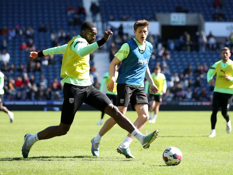 Semi Ajayi and Adam Reach battle for the ball in training 