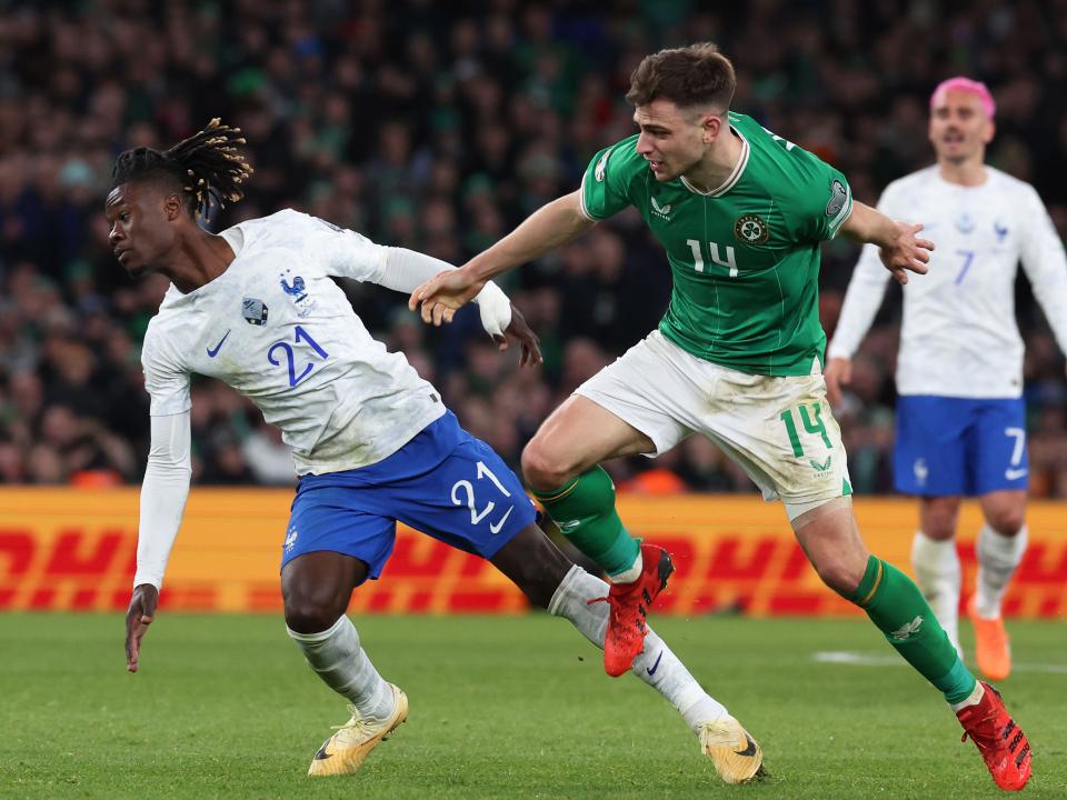 Jayson Molumby in action against France for Ireland