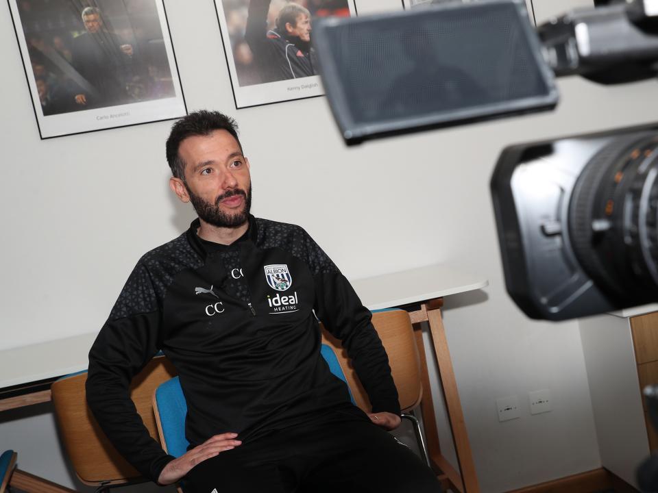 Carlos Corberán is interviewed by WBA TV at St. George's Park