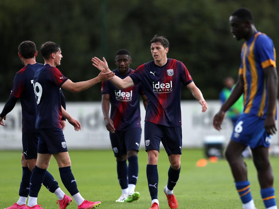 An image of Adam Reach celebrating his goal against Shrewsbury with his team mates