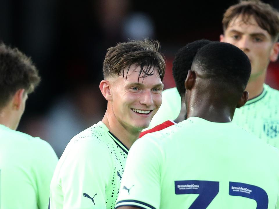 Taylor Gardner-Hickman celebrates his goal against Salford