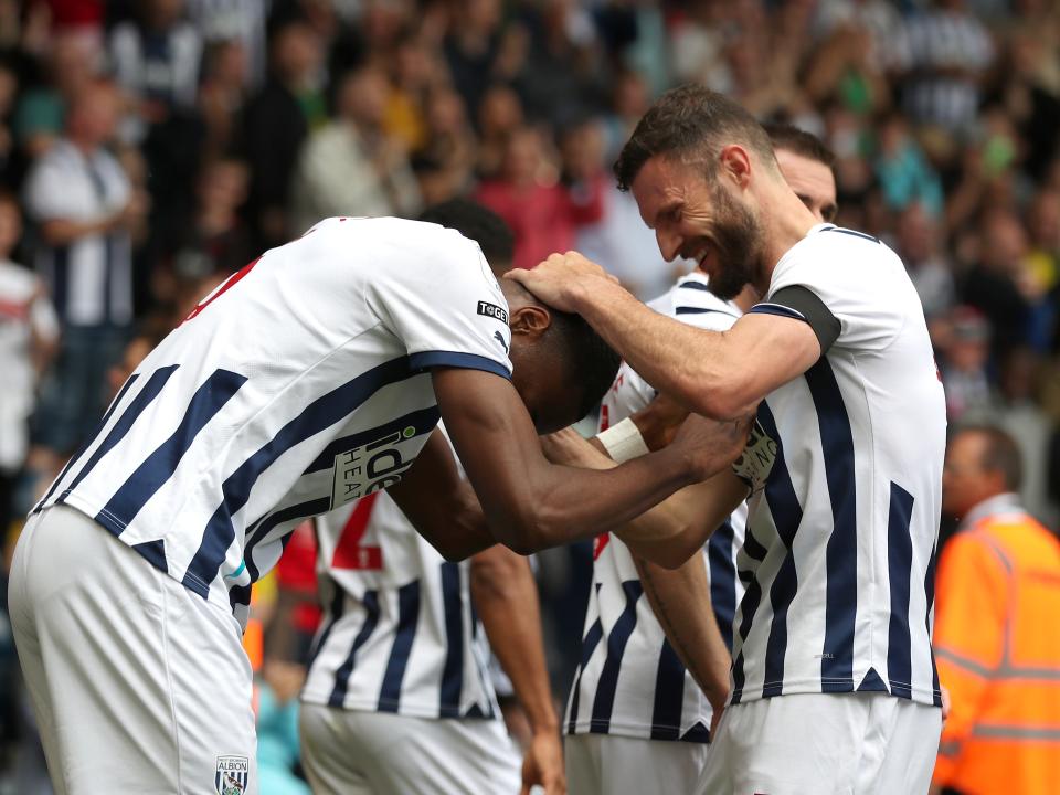 Semi Ajayi celebrates scoring against Swansea with team-mates