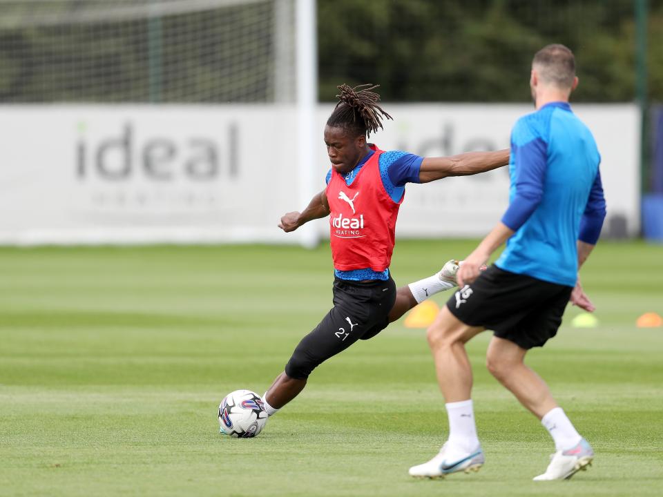 Brandon Thomas-Asante strikes the ball in training