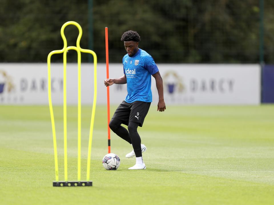 Josh Maja on the ball in training 