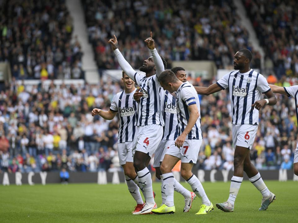 Cedric Kipre celebrates his goal against Middlesbrough with his team-mates