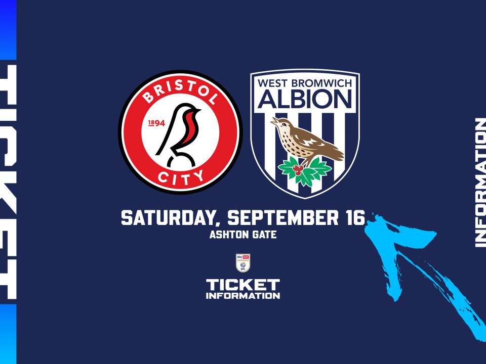 A ticket graphic displaying information for Albion's game against Bristol City