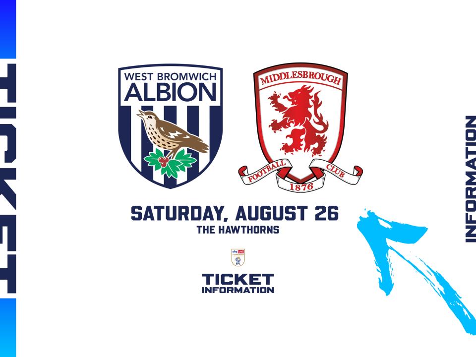 A ticket graphic displaying information for Albion's game against Middlesbrough
