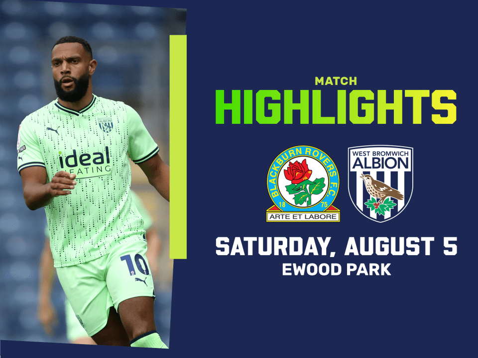 A photo of a highlights graphic linking to footage of Albion's opening day game against Blackburn