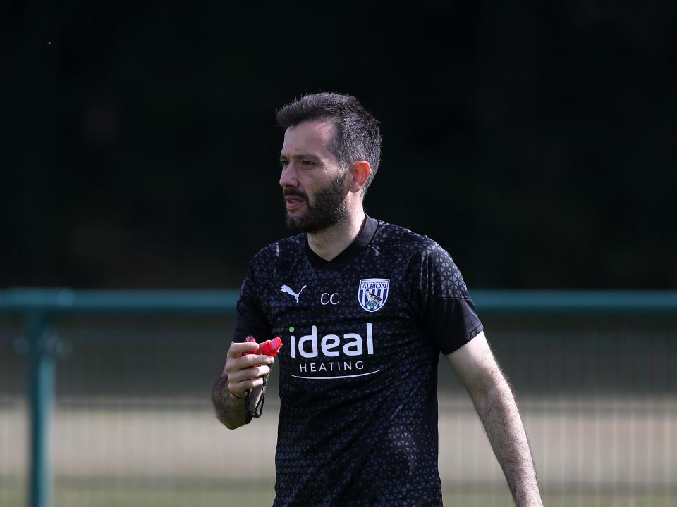 Carlos Corberán watches over training ahead of the Bristol City game