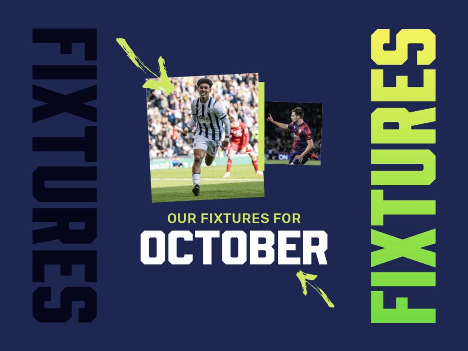 Albion's October fixtures graphic with pictures of Jeremy Sarmiento and Jayson Molumby on