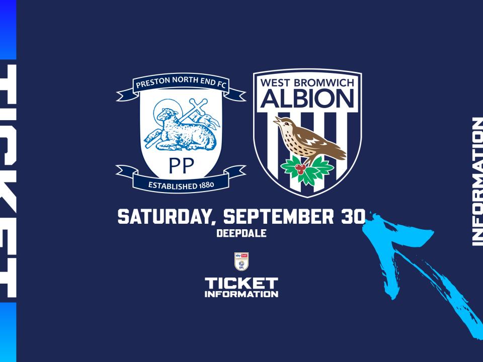 A ticket graphic displaying information for Albion's game at Preston