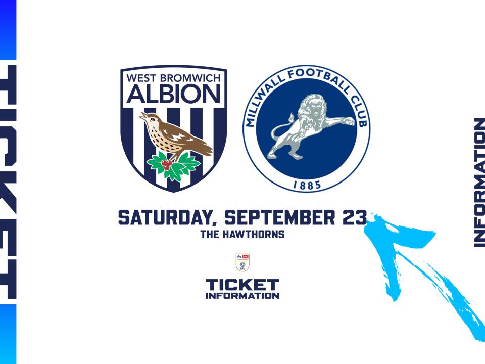 A ticket graphic displaying information for Albion's game against Millwall
