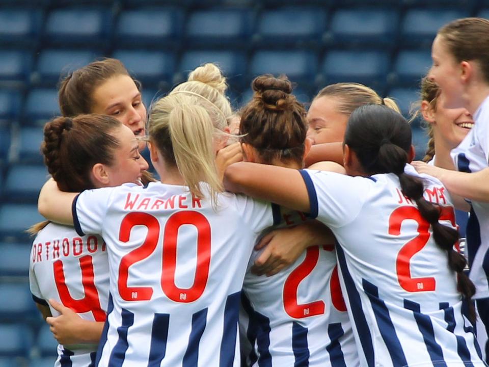 Albion Women celebrate after scoring against Huddersfield
