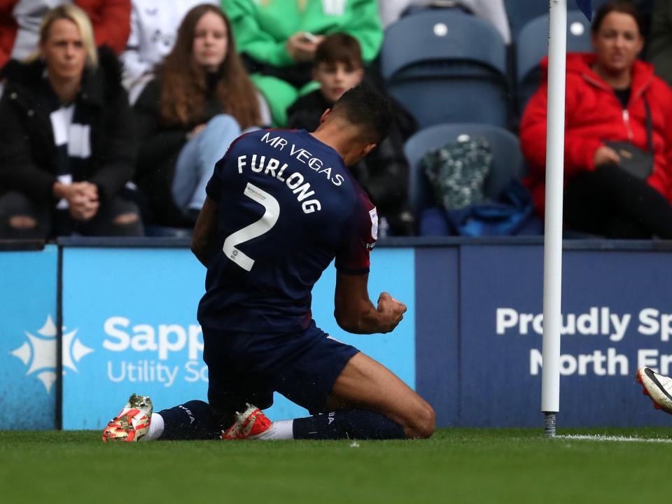Darnell Furlong celebrates scoring against Preston