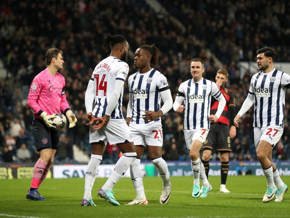 Brandon Thomas-Asante celebrates scoring against QPR with his team-mates