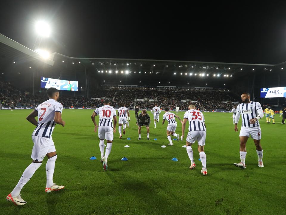 Albion players warming up before kick-off