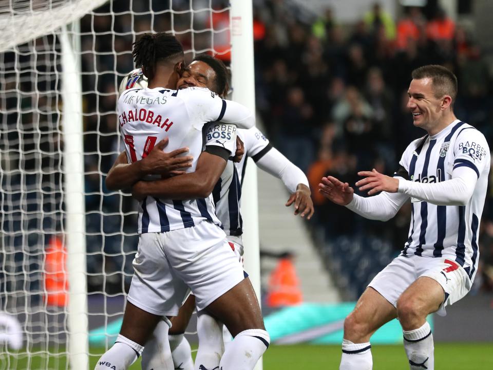 Grady Diangana celebrates scoring against QPR with his team-mates