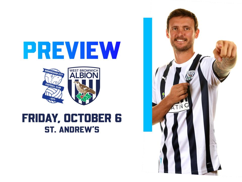 Birmingham City & WBA badges next to an image of John Swift pointing forward in the home kit