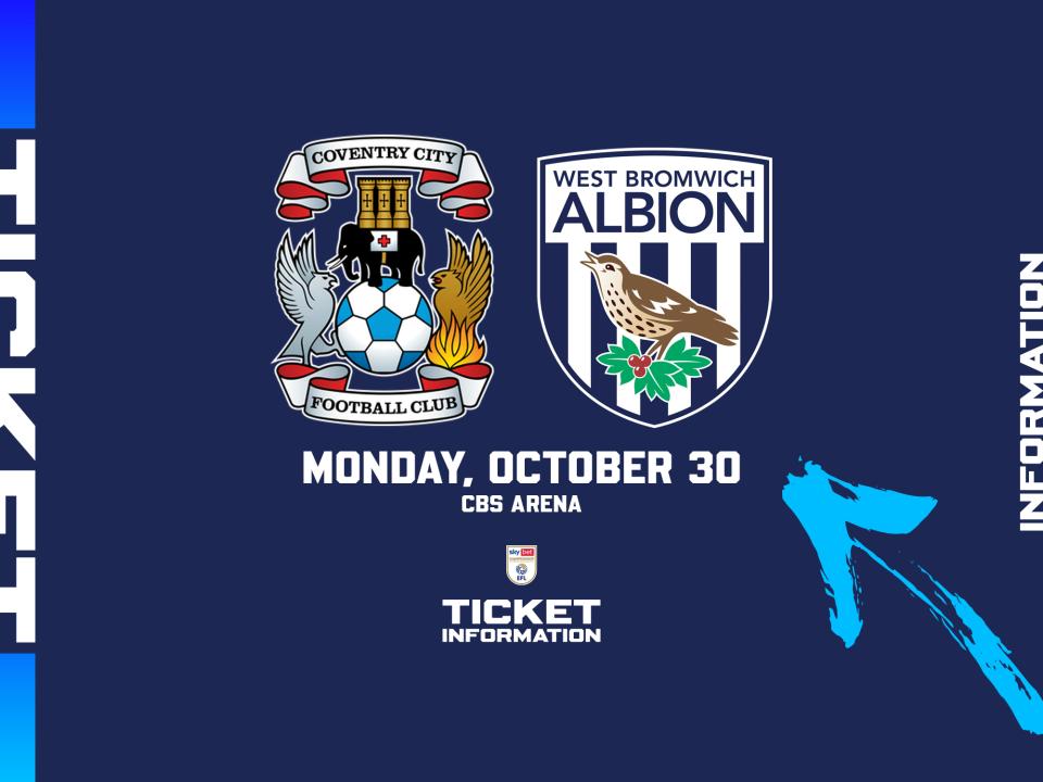 A ticket graphic displaying information for Albion's trip to Coventry