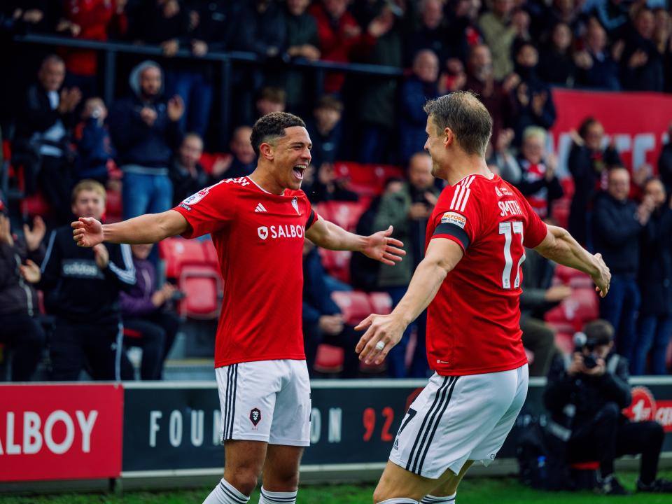 Ethan Ingram celebrates scoring against Swindon Town