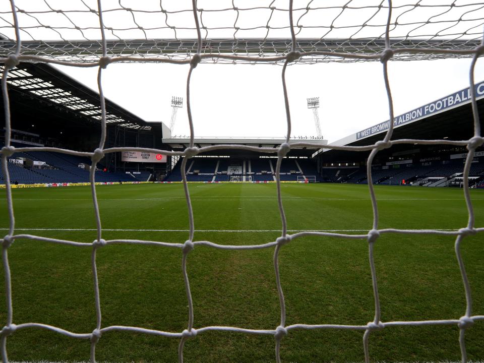 An image of the goal net with the Smethwick End in the background