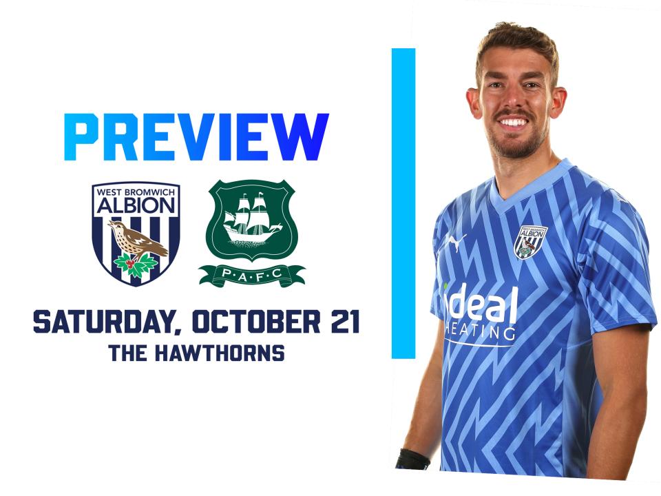 WBA and Plymouth badges next to an image of Alex Palmer standing in the blue goalkeeper kit