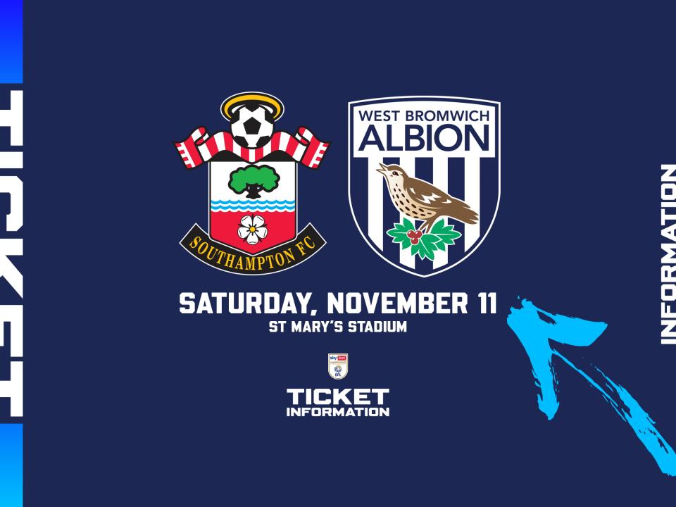A ticket graphic displaying information for Albion's game at Southampton