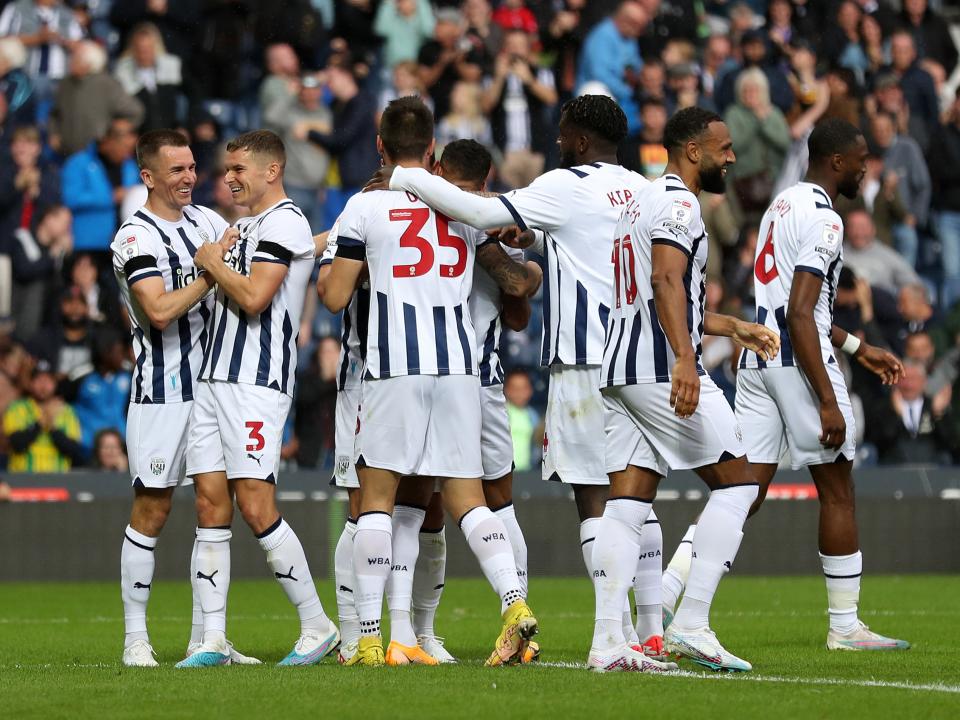 Albion's team celebrate a goal