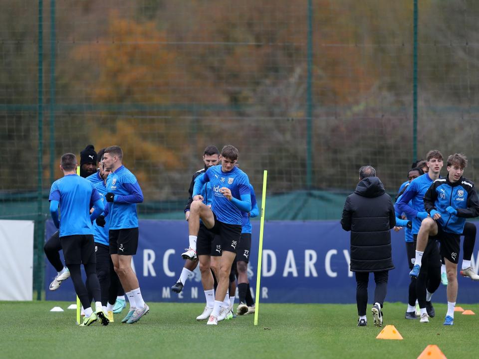 Albion players warming up before Tuesday's training session