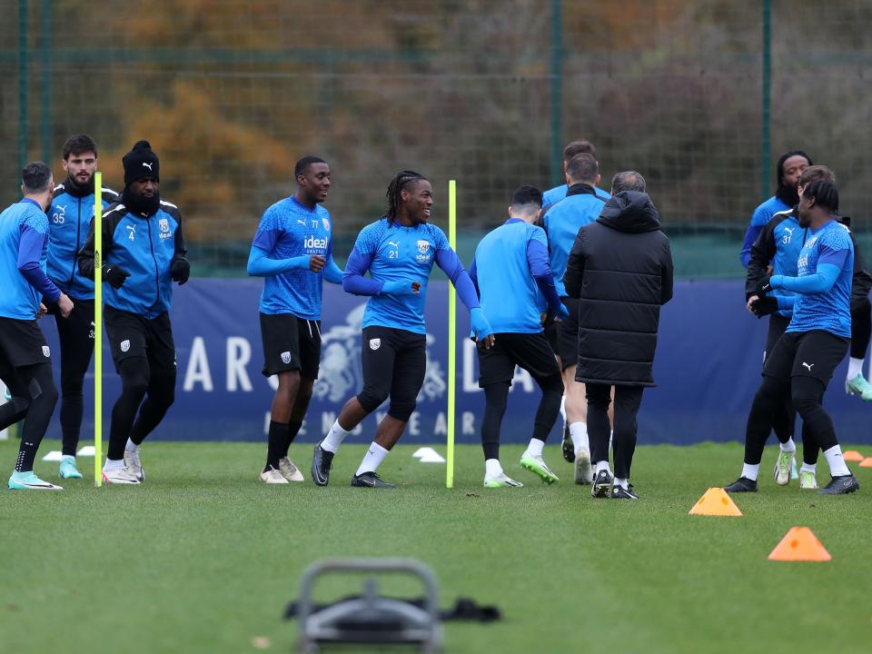 Albion players warming up before Tuesday's training session