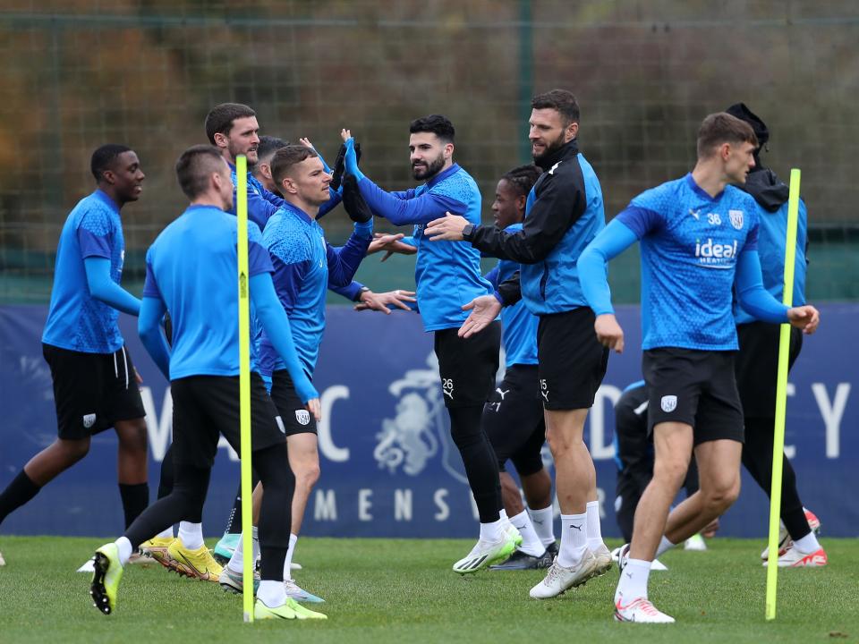 Albion players warming up before Tuesday's training session